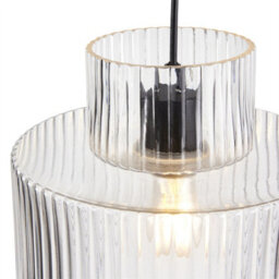 First Choice Lighting Portland - Matt Black With Clear Ribbed Glass Ceiling Pendant - thumbnail 3