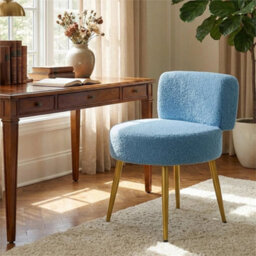 Blue-Teddy Fleece Vanity Stool Dressing Table Chair - thumbnail 4