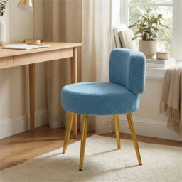 Blue-Teddy Fleece Vanity Stool Dressing Table Chair - thumbnail 1
