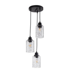 Living And Home Black 3 Light Pendant Light With Wave Glass Lampshade - thumbnail 2