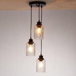 Living And Home Black 3 Light Pendant Light With Wave Glass Lampshade - thumbnail 1