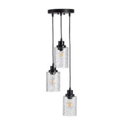 Living And Home Black 3 Light Pendant Light With Wave Glass Lampshade - thumbnail 3