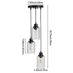Living And Home Black 3 Light Pendant Light With Wave Glass Lampshade - thumbnail 8