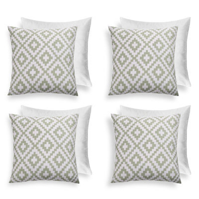 Ohs 4 X Geometric Cushion Cover Filled 45 X 45Cm - Sage - image 1