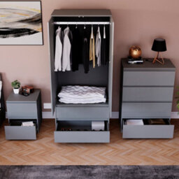 Lassic Vida Designs Glinton 3 Piece Grey Fsc Bedroom Set - (4 Drawer Chest, 2 Door Wardrobe, 2 Drawer Bedside Chest) - thumbnail 3