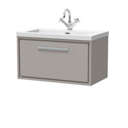 Balterley Longnor Modern Bathroom 1 Soft-Close Drawer Wall Hung Vanity Unit Fireclay Basin, Pebble Grey, 800mm - thumbnail 1