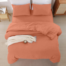 Oxford Homeware Rust Double Plain Dyed Duvet Cover, Fitted Sheet & Pillowcases Set 4 Piece Bed Sets - thumbnail 6