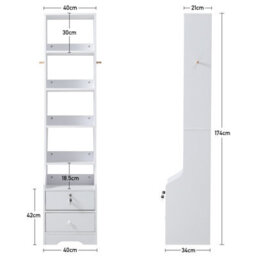 Living And Home White 2 Lockable Drawer Bedside Table With 4 Tier Display Shelf W 400mm X D 340mm X H 1740mm - thumbnail 6