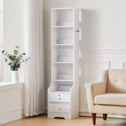 Living And Home White 2 Lockable Drawer Bedside Table With 4 Tier Display Shelf W 400mm X D 340mm X H 1740mm - thumbnail 2