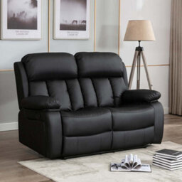 More4Homes Chester Manual High Back Luxury Bond Grade Leather Recliner 2 Seater Sofa (Black) - thumbnail 6