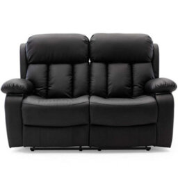 More4Homes Chester Manual High Back Luxury Bond Grade Leather Recliner 2 Seater Sofa (Black) - thumbnail 5