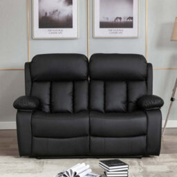 More4Homes Chester Manual High Back Luxury Bond Grade Leather Recliner 2 Seater Sofa (Black) - thumbnail 7