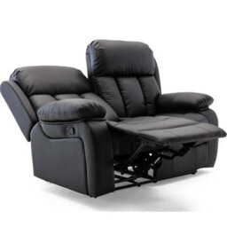 More4Homes Chester Manual High Back Luxury Bond Grade Leather Recliner 2 Seater Sofa (Black) - thumbnail 4