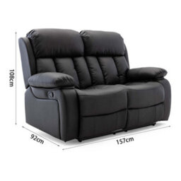 More4Homes Chester Manual High Back Luxury Bond Grade Leather Recliner 2 Seater Sofa (Black) - thumbnail 9