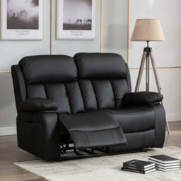 More4Homes Chester Manual High Back Luxury Bond Grade Leather Recliner 2 Seater Sofa (Black) - thumbnail 8