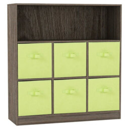 Urbn-Living Urbnliving Height 94Cm Wooden Wide Anthracite Oak 7 Cube Bookcase With Green 6 Drawers Baskets Storage Unit Shelves - thumbnail 1