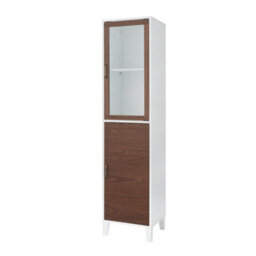 Teamson Home Freestanding Tall Column Bathroom Cabinet With 2 Doors And 3 Shelves, Walnut/white - thumbnail 2