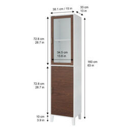 Teamson Home Freestanding Tall Column Bathroom Cabinet With 2 Doors And 3 Shelves, Walnut/white - thumbnail 4