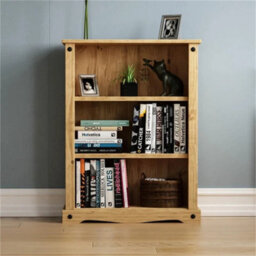 Bookcase 2 Shelf Low Storage Mexican Solid Waxed Pine Display - thumbnail 4