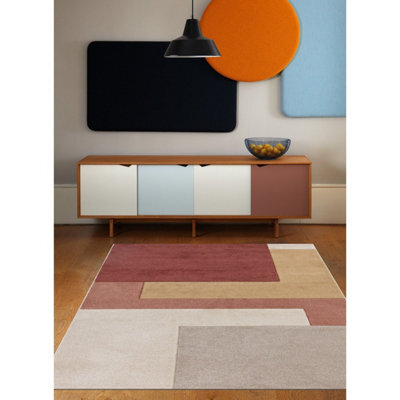 Brown Grey Orange Modern 13mm Pile Stain-Resistant Rug For Bedroom, Dining Room, Easy To Clean Modern Rug-120Cm X 170Cm