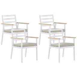 Beliani Set Of 4 Garden Chairs With Cushions Cavoli Metal Beige - thumbnail 1