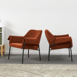 Modern Relaxation Velvet Armchair -Rusty Red Velvet Lounge Chair - thumbnail 2
