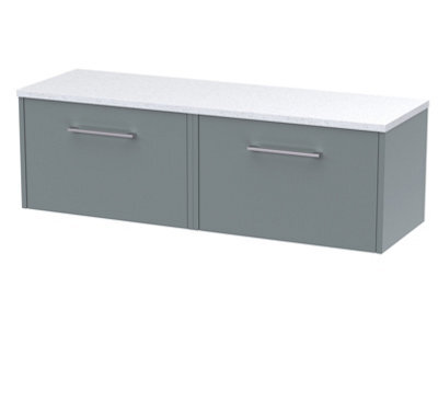 Nuie Hudson Reed  Juno Wall Hung 2-Drawer Vanity Unit & Sparkling White Worktop, Stylish Countertop Basin Unit In Coastal Grey, 1200mm - image 1