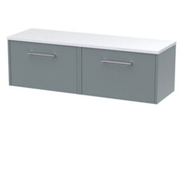 Nuie Hudson Reed  Juno Wall Hung 2-Drawer Vanity Unit & Sparkling White Worktop, Stylish Countertop Basin Unit In Coastal Grey, 1200mm - thumbnail 1