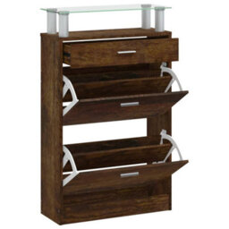 Berkfield Modern Shoe Cabinet Smoked Oak 63X24X104 Cm Engineered Wood - thumbnail 1