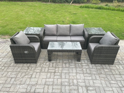 Fimous Wicker Pe Rattan Garden Furniture Set Outdoor Lounge Sofa Set With Reclining Chair Coffee Table 2 Side Tables - image 1