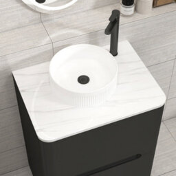 Royal Bathrooms Venice 600mm Matt Nocturne Black Freestanding Bathroom Countertop Vanity Unit 2 Drawer With Round Basin - thumbnail 6