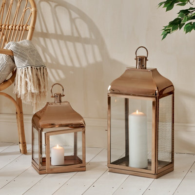 Copper Candle Lantern Tall - Tall Metal Hurricane Lantern - image 1
