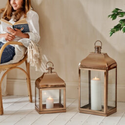 Copper Candle Lantern Tall - Tall Metal Hurricane Lantern - thumbnail 2
