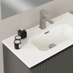 Banyetti Linea Matt Grey Ribbed Wall Hung Vanity Unit 800mm X 390mm - thumbnail 3
