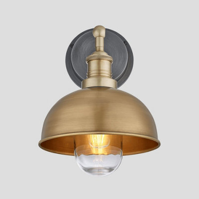 Industville Brooklyn Outdoor & Bathroom  Dome Wall Light, 8 Inch, Brass, Brass Holder - image 1
