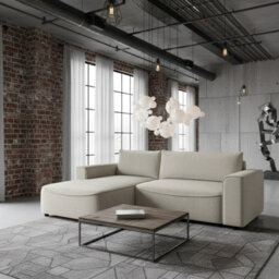 Beliza Corner Sofa Bed With Storage Profiled Support L Shape Sleeper With Modern Fabric High Comfort Furnipol Cream Left