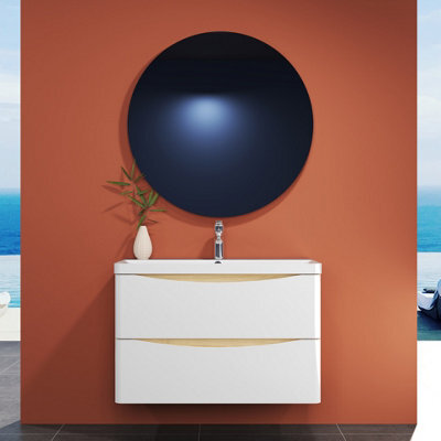 Sline 800mm Wall-Hung White Bathroom Vanity Unit With Integrated Sink,2 Soft-Close Drawers For Storage - image 1