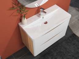 Sline 800mm Wall-Hung White Bathroom Vanity Unit With Integrated Sink,2 Soft-Close Drawers For Storage - thumbnail 4