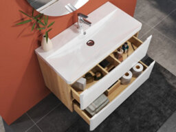 Sline 800mm Wall-Hung White Bathroom Vanity Unit With Integrated Sink,2 Soft-Close Drawers For Storage - thumbnail 6