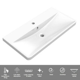 Sline 800mm Wall-Hung White Bathroom Vanity Unit With Integrated Sink,2 Soft-Close Drawers For Storage - thumbnail 3