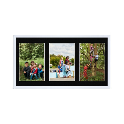 AK Frames 40X20Cm White Sleek Multi Photo Frame With Black Mount - Holds 3 Apertures (3X) 6X4 Photos - image 1