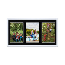 AK Frames 40X20Cm White Sleek Multi Photo Frame With Black Mount - Holds 3 Apertures (3X) 6X4 Photos - thumbnail 1