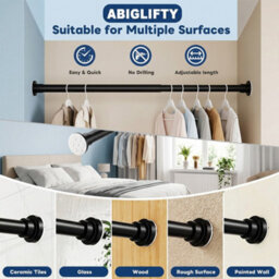 Heavy Duty Matte Black Extendable Shower Curtain Rod 110-160Cm, No Drilling Tension Pole - thumbnail 5