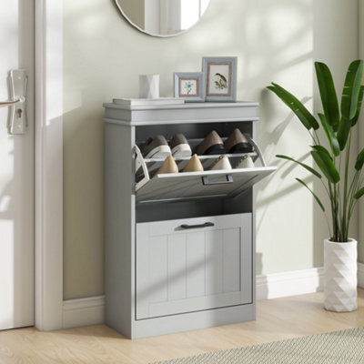 Homcom Slim Shoe Storage Cabinet With 2 Flip Drawers For Entryway, Grey - image 1