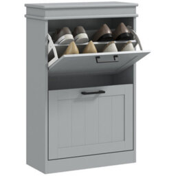 Homcom Slim Shoe Storage Cabinet With 2 Flip Drawers For Entryway, Grey - thumbnail 2