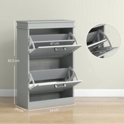 Homcom Slim Shoe Storage Cabinet With 2 Flip Drawers For Entryway, Grey - thumbnail 3