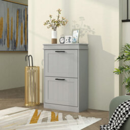 Homcom Slim Shoe Storage Cabinet With 2 Flip Drawers For Entryway, Grey - thumbnail 8