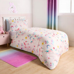OHS Unicorn Quilt Cover Duvet Pillowcase Magic Rainbow Bedding Set, Pink - Single - thumbnail 2