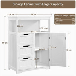Yaheetech White 90 Cm Height Freestanding Bathroom Floor Cabinet With 1 Door And 3 Drawers - thumbnail 3