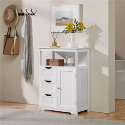 Yaheetech White 90 Cm Height Freestanding Bathroom Floor Cabinet With 1 Door And 3 Drawers - thumbnail 1